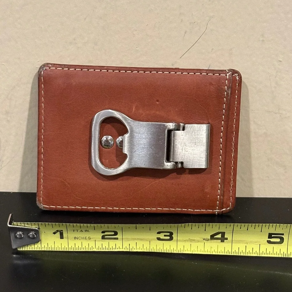 Dakota Mens Brown Leather Card Holder Wallet with Money Clip Bottle Opener